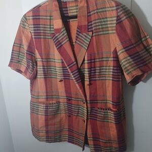 Adrian Jordan 1990's Vintage Orange Plaid Short Sleeve Blazer Size 22W
